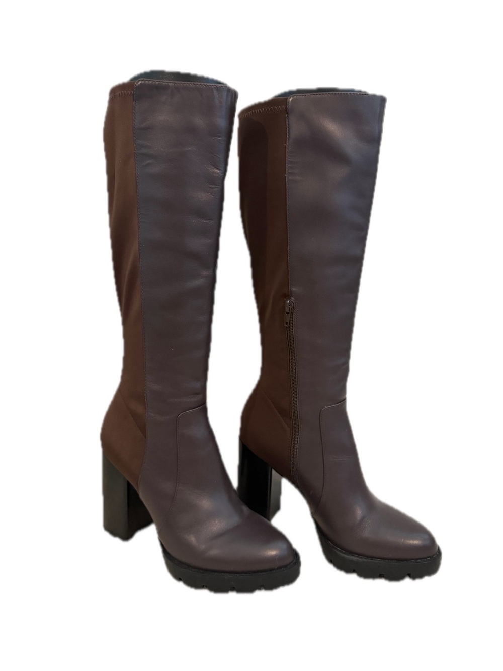 Charles David Leather Tall Platform Block Heel Boots in Brown